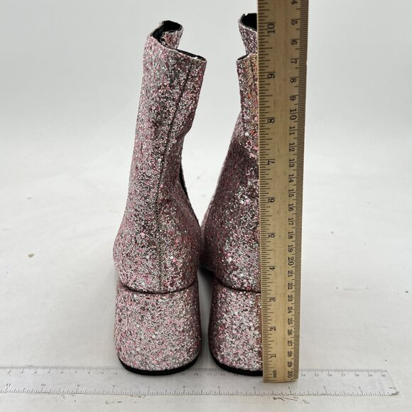 XYD Pink Multi Glitter Block Heel Ankle Boot Round Toe Dress Boot with Zip - Picture 5 of 8